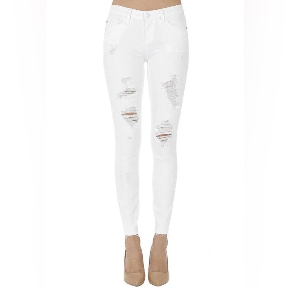 Judy Blue Los Angeles White High Waisted Distressed Skinny Fit Jeans Size 13|31